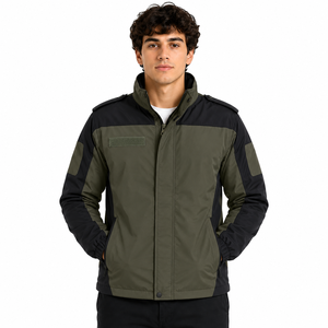 Men's Olive Green and <b>Black</b> Utility Performance Jacket Lightweight Full Zip Outdoor <b>Windbreaker</b> Modern Casual Outerwear - Product Image 1