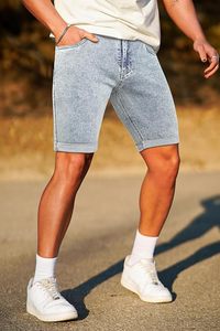 Pantalones Cortos de Mezclilla para Hombre, Lavado Claro, Pierna Recta, Cintura Media, Casuales, Transpirables, de Algodón, Estilo Urbano, con Calcetines Blancos - Product Image 6