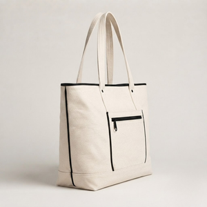 Sac fourre-tout en toile de jute naturelle avec poche zippée, écologique, grande capacité, sac à main pour femme, réutilisable, bordure noire, pour le shopping - Product Image 3