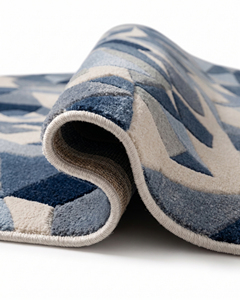 Tapis en laine rectangulaire bleu-gris à motif géométrique abstrait, motif de fragment de cristal facetté, antidérapant, écologique, tufté à la main pour un style moderne - Product Image 6