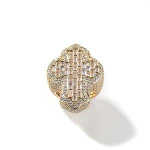 Yellow Gold Cross Diamond <b>Ring</b> Iced Out Baguette Cut Religious <b>Statement</b> Jewelry Unisex Hip Hop Style - Product Image 1