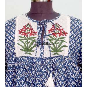 เดรสยาวลำลองสำหรับฤดูร้อน ผ้าฝ้าย 100% ไม่ถักทอ ลายดอกพิมพ์บล็อก แขนยาว เอวธรรมชาติ เป็นมิตรกับสิ่งแวดล้อม ซักได้ - Product Image 2