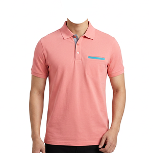 Camisa de Manga Corta para Hombre, Color Coral, con Bolsillo, 100% Algodón Piqué, Corte Casual, Largo Regular, Transpirable, Tejido de 180g - Product Image 1