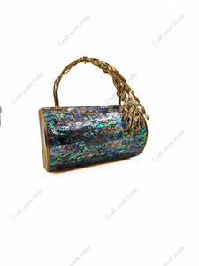 indian handcrafted Abalone Shell Clutch <b>Bag</b> with <b>Gold</b> Leaf Handle Luxury <b>Evening</b> Statement Purse for Wedding Party Bridal - Product Image 2