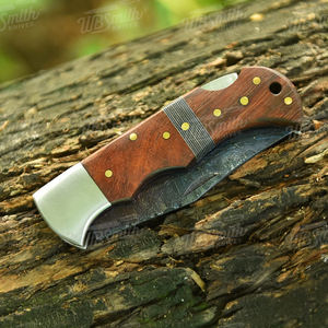 Cuchillo Plegable Artesanal de Cobre Damasco con Mango de Cuerno de Carnero y Madera de Palisandro, Cuchillo de Bolsillo para Camping, Personalizado para OEM - Product Image 2