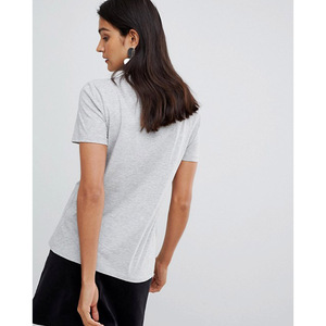 Camiseta de Manga Corta con Cuello Redondo Gris para Mujer, Corte Regular, Color Sólido, Informal, de Algodón Jersey, para Todas las Temporadas - Product Image 3