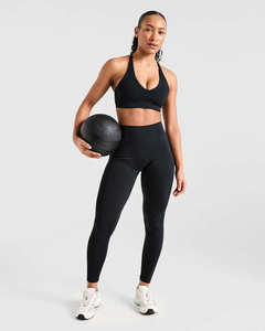 Ensemble de yoga pour femmes, 2 pièces, leggings noirs taille haute, haut court dos nageur sans couture, tenue de sport longue - Product Image 3