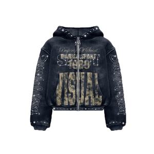 เสื้อฮู้ดซิปพิมพ์ลายเพชรคุณภาพสูง ดีไซน์ใหม่ ผู้ชาย ผ้าฝ้าย 100% สั่งทำพิเศษ ทรงปกติ สไตล์ดิสเทรส - Product Image 1