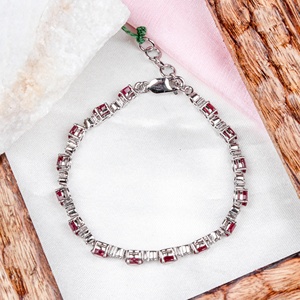 New Arrival 925 Sterling Silver Women's <b>Bracelet</b> Natural <b>Ruby</b> Cubic Zircon Oval Faceted Cut Gemstone Gold Party Engagement - Product Image 3