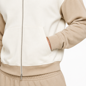 Conjuntos de sudadera con capucha y pantalón jogger color beige, estilo urbano oversize, de forro polar, con hombros caídos y cremallera, logotipo personalizado, OEM ODM, suministro al por mayor - Product Image 3