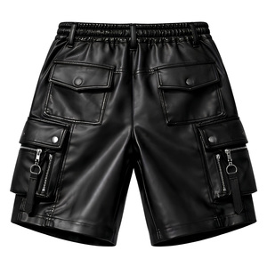 <b>White</b> Real Genuine Leather Cargo <b>Shorts</b> Custom Multi Zipper Pocket Elastic Waist <b>Biker</b> <b>Shorts</b> Wholesale High Quality <b>Shorts</b> - Product Image 5