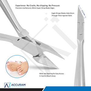 Coupe-ongles professionnel Accuram pour doigts et orteils, pince à cuticules, coupe-ongles à mâchoires affûtées en acier inoxydable, podologie, manucure, ouverture large des mâchoires - Product Image 4