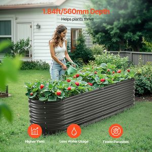 Fioriera Rialzata Grande in Metallo Zincato 8x2ft con Fondo Aperto e Contenitore Ovale - Product Image 2