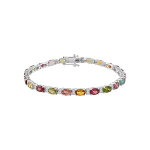 Pulsera de Turmalina Multicolor y Circonita Cúbica en Plata de Ley 92.5 KLSB-20305 - Product Image 1