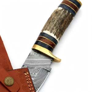 Outil de terrain artisanal en acier Damas avec manche en bois de cerf massif, lame fixe - Product Image 2
