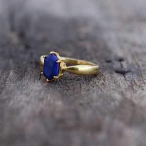 Natural Lapis Lazuli Signet <b>Ring</b> Hexagon Cut 925 Sterling Silver 14K Gold Plated Engagement <b>Statement</b> <b>Ring</b> - Product Image 5