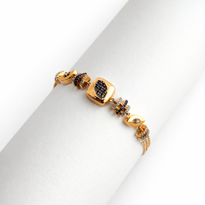 18ct Gold Blue Crystal Geometric Link <b>Bracelet</b> for Women Luxury Elegant <b>Adjustable</b> Chain Jewelry Wedding - Product Image 1