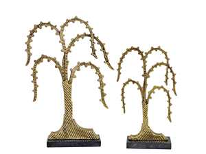 Aluminum Willow <b>Tree</b> Sculpture Home Decor Accents Set of 2 Modern Metal Art Statues with Marble Base for Living Room Shelf Table - Product Image 3