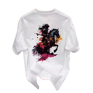 Camiseta de Algodón para Hombre, Manga Corta, Cuello Redondo, Estampado de Caballero a Caballo, Corte Regular Informal, Tejido Jersey Transpirable - Product Image 1
