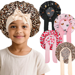 Gorro de Dormir de Satén para Niños, con Banda Elástica Ancha y Lazo, Gorro de Ducha de Seda con Estampado Floral para Niños y Niñas - Product Image 6