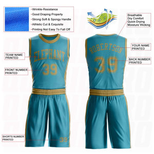 Custom Teal Old <b>Gold</b> Round Neck Sublimation Basketball Uniform Jersey Set Custom Team Name Number Logo Printed Basketball Sports - Product Image 4