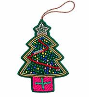 Ornement de Noël artisanal en perles, étoile verte, rouge et dorée, décoration de fête, accessoire de mode