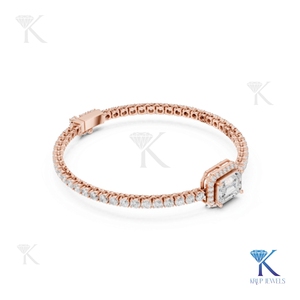 Elegant Emerald Halo Diamond Tennis <b>Bracelet</b> 14K <b>Solid</b> Gold Fine Luxury Jewelry Gift Manufacturer Wholesale Supplier - Product Image 3