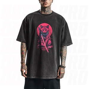 Black Acid Washed T Shirts for Men Women Casual Streetwear Cotton Crew Neck Ribbed T Shirts DTG DTF Screen Printing Graphics - Product Image 2