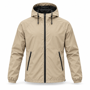 Veste coupe-vent kaki à capuche pour homme, légère, imperméable, zippée, résistante au vent - Product Image 1
