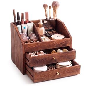 Caja de Almacenamiento de Maquillaje de Madera Económica para Artículos de Belleza, Lápices Labiales, Brochas y Accesorios Pequeños con Diseño Decorativo Tallado - Product Image 1