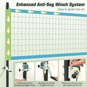 Set Rete da Pallavolo Professionale 32x3 con Pali Regolabili a 3 Livelli e Verricello Anti-Cedimento, Accessori Completi Inclusi - Product Image 6