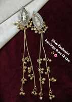 Boucles d'oreilles manchette ethniques Paisley pour femme, en laiton et alliage de zinc plaqué or, ornées de perles et de pierres Kundan, de haute qualité, style traditionnel et tendance, idéales comme cadeau