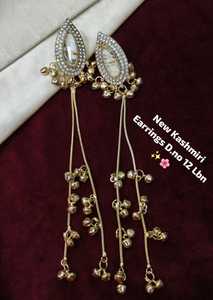 Pendientes de aro de latón y aleación de zinc chapados en oro con perlas y Kundan, de alta calidad, estilo étnico Paisley, a la moda, para mujer, ideales como regalo. - Product Image 5