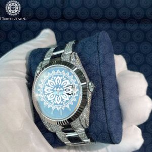Montre de Luxe pour Homme Charm Jewels en Acier Inoxydable, Boîtier 40mm, Analogique Mécanique, Lunette Diamantée, Bracelet en Acier Inoxydable 20cm, Étanchéité 10 Bar - Product Image 2