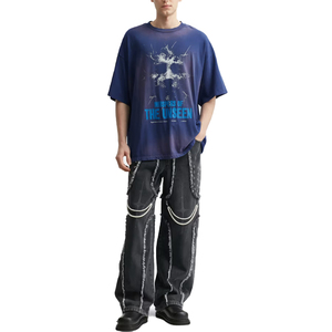 T-shirt personnalisé avec logo, effet délavé, pour homme, impression sérigraphique de haute qualité, streetwear, vintage, effet usé - Product Image 1