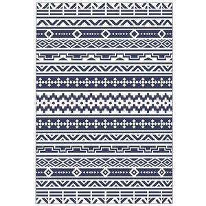 Tappeto da esterno reversibile geometrico blu e bianco impermeabile in plastica con borsa 6X9' - Product Image 1