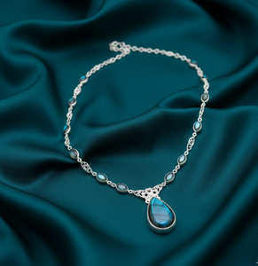 Collar de Labradorita para Mujer, 16 Pulgadas, 20 g, Corte Pera y Redondo de 8 mm, Chapado en Oro sobre Plata - Product Image 5