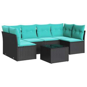 Ensemble de canapés de patio en polyrotin noir 7 pièces avec coussins, élégants ensembles de jardin - Product Image 2
