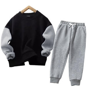 Ensemble survêtement sportif pour garçons grandes tailles, sweat-shirt et pantalon de jogging, ensemble deux pièces personnalisé noir et gris, vêtements pour enfants en gros - Product Image 1