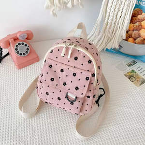 Mini sac à dos en velours côtelé rose, léger, pour filles, sac bandoulière décontracté, sac de sport avec motif personnalisé - Product Image 3