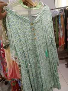 Elegant V-Neck Functional Half-Button Placket Artisan Paisley Patchwork Print Tiered Cotton Boho Stretchable <b>Kurti</b> in India - Product Image 2