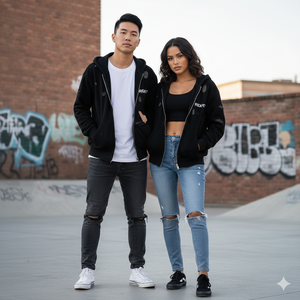 เสื้อฮู้ดดี้ Rexfit Sports แบบซิป ปักลาย แอพพลิเคชั่น ผ้าฝ้ายฟอกสี ซิปคาร์โก้ ทรงขาบาน แบบสองชั้น และชุดเสื้อฮู้ดดี้ - Product Image 3