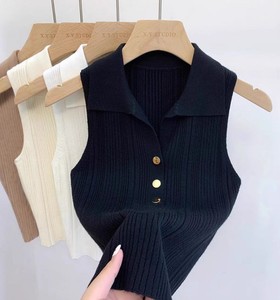 Nouveau débardeur côtelé sans manches en coton tricoté à la main pour femme, coupe ajustée, doux pour la peau, style coréen, idéal pour les trajets quotidiens - Product Image 3