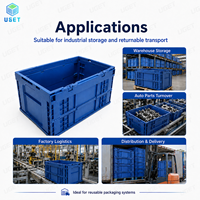 Caisses pliables en plastique recyclable UGET avec couvercle attaché, robustes et durables, pour déménagement, avec un design pliable confortable