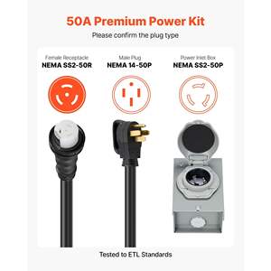Kit de boîte d'entrée de connecteur à verrouillage par torsion NEMA 14-50P SS2-50R, boîte d'entrée de cordon d'alimentation pour générateur 50 ampères, boîte d'entrée de cordon d'alimentation 10 pieds 125V/250V, rallonge de cordon d'alimentation - Product Image 6