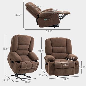 Poltrona Reclinabile Elettrica Marrone con Funzione di Sollevamento, Massaggio Vibrante, Riscaldamento, Montaggio Rapido, Tasche Laterali e Rivestimento Intelligente Rimovibile - Product Image 3