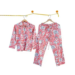 Conjunto de Pijama de Verano para Mujer, Estampado Floral Colorido, 100% Algodón Transpirable, Manga Larga, Cuello Camisero, Suave, Largo - Product Image 4
