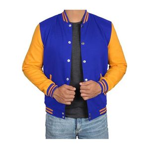 <b>Leather</b> Blue and Yellow Letterman Varsity <b>Jacket</b> <b>Men</b> <b>Men's</b> Clothing OEM Customized Varsity <b>Jacket</b> High Quality Product - Product Image 2