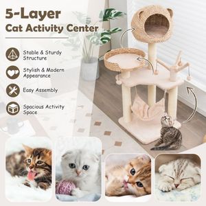 Albero Multi-livello del gatto con le palle appese rotabili e l'amaca del condominio per graffiare e giocare - Product Image 4