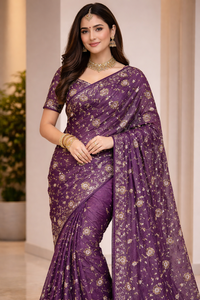 ผ้าไหมวิสโคสแท้พิมพ์ลายปักประณีต พร้อมงานปักลูกปัดละเอียดอ่อน ดีไซน์เนอร์ออกแบบ - Product Image 3